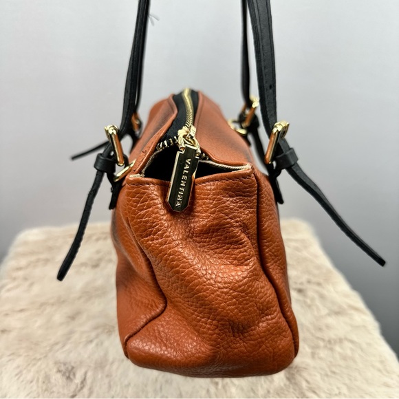 Valentina Italian Women's Cognac Brown Pebbled Leather Shoulder Handheld bag - Picture 3 of 9